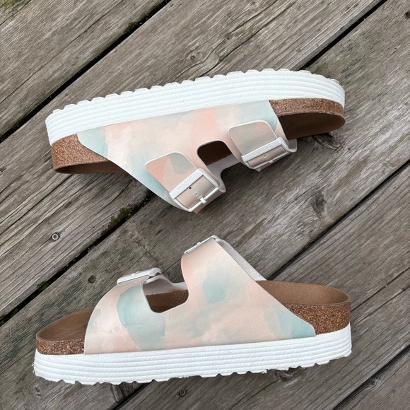 Birkenstock Shoes - Birkenstock Vegan Arizona Women’s Sandals in Watercolor Pink and Blue